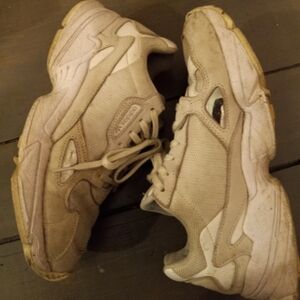 Adidas sneakers, women's size 8. White with metallic accents.